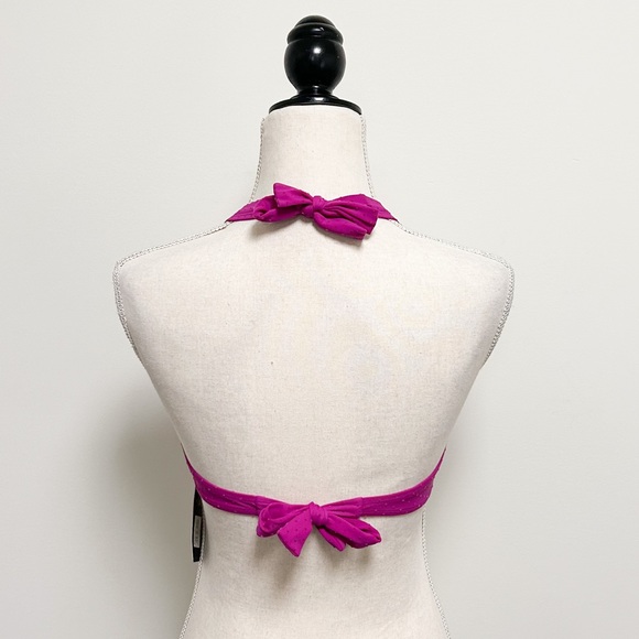 Skye Raspberry Purple Velveteen Polka Dot Push Up Halter Shirred Hipster Bikini - Picture 4 of 12